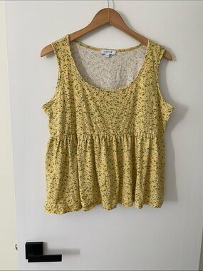 Style & Co. Yellow Green Floral Scoop-Neck Peplum Tank